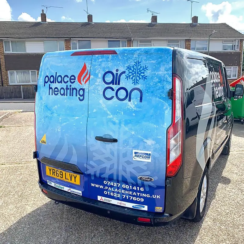 Palace Heating van livery showing air con logo